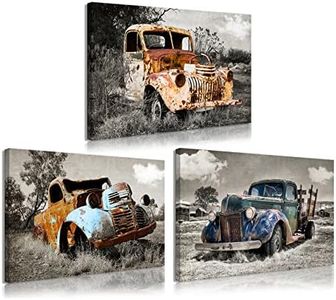 YUANAND Rusty Truck Canvas Wall Art - Vintage Blue Car Pictures Living Room Decor - Country Style Artwork Framed Posters Paintings