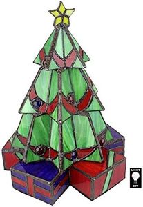 Design Toscano Christmas Tree Stained Glass Lamp Illuminated Sculpture, Medium, full color