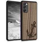 kwmobile Wood Case Compatible with Samsung Galaxy S20 FE Case - Cover - Vintage Anchor Dark Brown