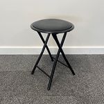 SuperGift.com Round Compact Padded Folding Stool Chair For Breakfast, Office Stool, Folding Kitchen Stool, Desk Stool, Foldable Bar Stools (Black)