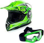 Bonz Mx Kids Junior Youths Children's MOTOCROSS dirt quad BIKE helmet & goggles (Green, Small 55cm to 56cm)