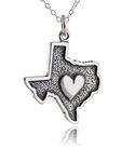 Sterling Silver Heart of Texas Charm Pendant Necklace, 18" Chain