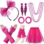 80s Costumes for Women, 80s Accessories Set with Fishnet Gloves Leg Warmers, Tutu Skirts for 1980s Theme Party Outfits(02 Rose red)