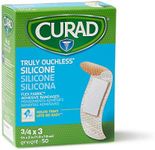 CURAD Truly Ouchless Silicone Adhesive Bandages, Fabric Bandages, For Delicate Sensitive Skin, 3/4X3 (50 Count)