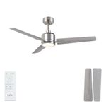 Newday 42inch Silver and Wooden Ceiling Fan with Remote Control, Dimmable LED, Quiet Reversible DC Motor, 6 Speeds, 3 Timer, Memory Function for Bedroom Living Room Basement Kitchen Terrace