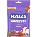 Halls Breezers Pectin Throat Drops Cool Creamy Strawberry - 25 ct, Pack of 4