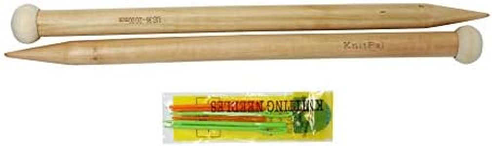 KnitPal 16-inch (40cm) Oak Wood Large Knitting Needles - Straight Size 36 (20mm) - 1 Pair