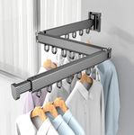 Jumix Folding Clothes Hanger Wall Clothes Drying Artifact Mount Cloth Drying Rack Retractable Home Laundry Clothesline for Balcony Bedroom Trifold Hole Free Clothes Rack