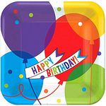 Amscan Bright Balloons Birthday Party Square Plates (18 Piece), Multicolor, 9"