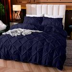 Cloud Fino 600 Thread Count, Luxurious Pleated Design Cotton Geometric Duvet Cover |1 Duvet Cover with 2 Pillow Shams | Blue, Double Bed Size- 90x100 inch, Pillow Shams Size- 17" x 27"