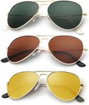 KALIYADI Polarized Aviator Sunglasses for Men Women Metal Sun glasses UV Blocking, 3 PACK(Blackish green/Brown/Night Vision, 58mm)