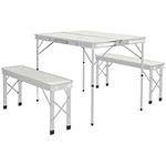 Outsunny Foldable Camping Picnic Table and Chairs, Lightweight Aluminium Garden Table Set with 2 Benches for Camping, Garden, Party, BBQ, Silver