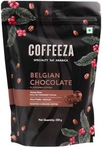 COFFEEZA Belgian Chocolate Flavoured Ground Coffee Powder | Fine Grind (Espresso & Moka Pots) | 100% Arabica Premium Grade Coffee, Medium-Dark Roasted - 250gm, Bag