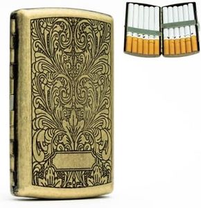 Everhype Mini Portable Cigarette Case | 12 Regular Sized Cigarette Holder | Vintage Carved Metal Design (Tang Grass)