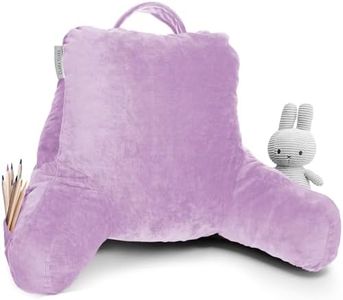 Clara Clark Reading Pillow for Kids, Small Back Pillow for Sitting Up in Bed, Memory Foam Back Support Pillow, Reading Pillows for Sitting in Bed, Lavender Gaming Pillow for Bed with Arms and Pockets