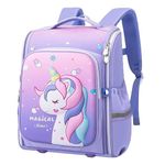 ANY SALES 3D Unicorn Water-Resistant School Bag Cute Cartoon Backpack For Kids Double Shoulder Bag For Kids 6-12 Years Old (Purple)