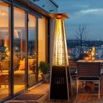 PATIOPIA 48,000 BTU Flame Pyramid Pool Heater With Cover, Triple Safety Protection Portable Patio Heater with Patio Cover, Warm Glass Tube with Durable Wheels-Black