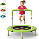 36" Mini Toddler Trampoline with Adjustable Handle, 3FT ASTM Certified Foldable Indoor Trampoline for Baby Kids Ages 1-6, Geometric Jump Mat, No-Gap Quiet Elastic Bands, Easy Assembly, Max Load 100LBS