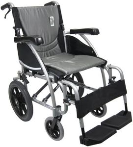 Karman Healthcare 22 lbs Ultra Lightweight Ergonomic Transport Wheelchair with Removable Footrest and Companion Brakes in Silver, 18" x 17" Seat, (S-115WB18SS-TP)