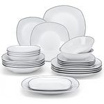 MALACASA Dinner Set with Black Rim, 24-Piece Ivory White Porcelain Plates and Bowls Set Dinnerware Set with 6-Piece Dinner Plate/Soup Plate/Side Plate/Cereal Bowl, Service for 6, Series Elisa