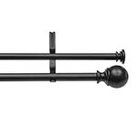 Amazon Basics 1-Inch Double Extendable Curtain Rods with Round Finials Set, 72 to 144 Inch, Black