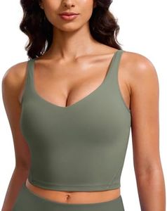 BAYDI Clouduxi Longline Sports Bra for Women - V Neck Padded Workout Tank Top U Back Wirefree Camisole Grey Olive
