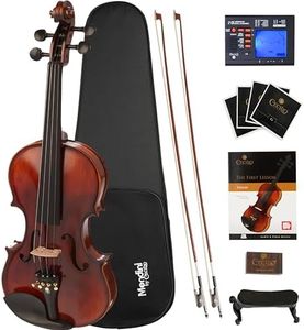 Mendini By Cecilio Violin - MV500+92D - Size 3/4, Black Solid Wood - Flamed, 1-Piece Violins w/Case, Tuner, Shoulder Rest, Bow, Rosin, Bridge & Strings - Adult, Kids