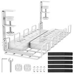 REFLYING No Drilling Under Desk Cable Management Tray, Upgraded Cable Tray with Clamp for Desk, Sturdy Metal Wire Management Raceway Tray for Power Strips, White, 1 Pack