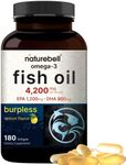 Omega 3 Fish Oil 4,200mg, 180 Burpless Softgels, Highly Purified EPA 1,200mg & DHA 900mg | Lemon Flavored | Premium Wild Caught Fish from Deep Sea – Heart & Brain Support – Mercury Free & Non-GMO