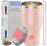 ALBOR Coffee Travel Mug with Handle 20oz/600ml - Stainless Steel Travel Coffee Mug - Insultated Tumbler with Straw and Lid - Tasse a Cafe Isotherme - Insulated Coffee Mug Travel - Rose Gold
