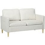 HOMCOM 56" Loveseat Sofa for Bedroom, Modern Love Seats Furniture, Upholstered 2 Seater Couch with Side Pockets, Solid Steel Frame, Cream White