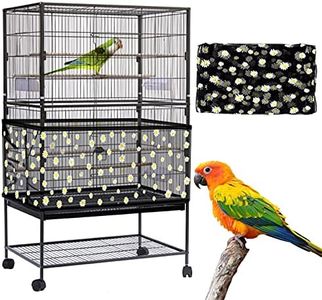 Daoeny Large Bird Cage Cover, Bird Cage Seed Catcher, Adjustable Soft Nylon Mesh Net with Daisy Pattern, Birdcage Cover Skirt Seed Guard for Parrot Parakeet Macaw Round Square Cages (Black)