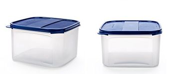 SignoraWare 2.6 Litres Modular Storage Container with Lid | Food Grade Bpa-Free Plastic Jar Boxes | Freezer Microwave Safe Leak-Proof | Spices Atta Grains Organizers (Square 2600ml | Set 2 Mod Blue)