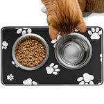 QWORK® 30x50cm Water Absorbent Pet Feeding Mat, Pet Food Bowl Placemat, Easy Clean Feeder Mat for Dogs & Cats, Anti-Slip, Black
