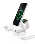 Belkin MagSafe-Compatible Charger, 3-in-1 Convertible Wireless Charging Station, Qi2-Certified 15W Wireless Charger for iPhone 17, Air, Apple Watch, AirPods, Pixelsnap, 36W Plug Included - White