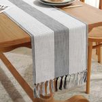 Rustic Farmhouse Table Runner 60 Iches Long Burlap Style 13“ x 60", Handmade Braided Table Runner with Tassels for Dining Party Holiday(Grey)