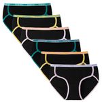 INNERSY Teenage Girls Underwear Cotton Briefs Black Pants Mid Rise Teen Knickers Pack of 6 (10-12 years, 6 Colourful Black)