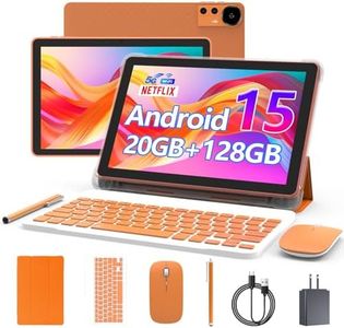 CUPEISI Android 15 Tablet 10 Inch, 20GB RAM+128GB ROM/2TB Expandable, 2.0GHz Quad-core Processor, 1280*800 HD Screen, 5G WiFi6 BT5.0, 2 in 1 Tablets with Keyboard Case Mouse Stylus, Widevine L1 Orange