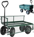 Garden TRAILER Cart with Liner Pull Along Trolley Heavy Duty Green Mesh Utility Gardeners Wagon, Removable Folding Sides, Pneumatic Tyres, Outdoor Cart for Gardening, Festivals, Camping 200Kg Loading