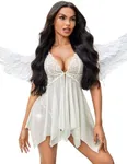 Avidlove Lace Babydoll Open Front Sleepwear Halter Nighty Chemsie White Sequin X-Small