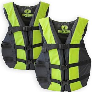 Hardcore Life Jacket 2 Pack Paddle Vest for Adults; Coast Guard Approved Type III PFD Life Vest Flotation Device; Jet ski, Wakeboard, Kayak; Ideal Extra Pontoon Boat Life Jacket Neon Yellow