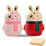 MAVGZUL 2 PCS Toothpick Holder Dispenser with 400 Toothpicks, Pop-Up Tooth Picks Holder Dispenser, Automatic Cute Bunny Shape Toothpick Dispenser for Home Kitchen Restaurant (Red+Pink)