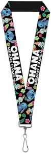 Buckle-Down Lanyard - OHANA MEANS FAMILY/Stitch & Scrump Poses/Tropical Flora Black/White/Multi Color