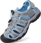 YASOWIN Women's Sport Hiking Sandals Closed Toe Summer Outdoor Athletic Walking Sandal Adventure Lightweight Comfortable Beach Sandals Water Shoes, Grey Blue, 10