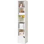 IBUYKE 6 Tier Tall Narrow Bookcase, Modern White Corner Bookcase with Doors Storage,Cube Media Tower Rack,Cabinet,Floor Standing Display Storage Shelves for Small Spaces,for Home Office White UWBC001W