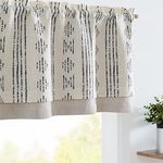 JINCHAN Boho Valance Curtains Blackout Kitchen Valance for Windows Geometric Striped Valance for Living Room 18 Inch Double Layer Farmhouse Window Valances Overlay Valance 1 Panel Black on Beige