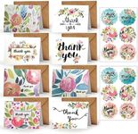 Yoolly 8 Pack Thank You Cards, Thank You Greeting Cards Multipack with Envelopes and Stickers, for Teachers, Graduation, Wedding, Family, Birthday, Business (Flowers)
