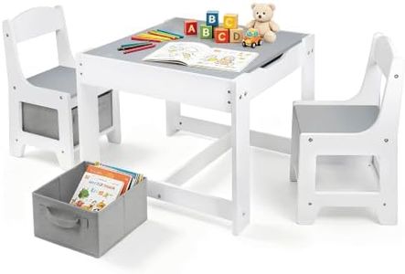 Pterying Wood Toddler Table and Chair Set, Kids Activity Desk, White Gray