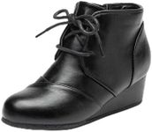 DREAM PAIRS Girls Low Wedge Heel Booties Side Zipper Ankle Boots Toddler/Little Kid/Big Kid,Size 12 Little Kid,Black-Pu,TOMSON-K