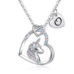 TINGN Gifts for Girls Unicorn Gifts for Girls, Necklace for Girls Jewelry Colorful CZ Heart Pendant Initial O Unicorn Necklace 6 Year Old Girl Gifts Birthday Gifts Unicorn Gifts for Girls Age 6-10